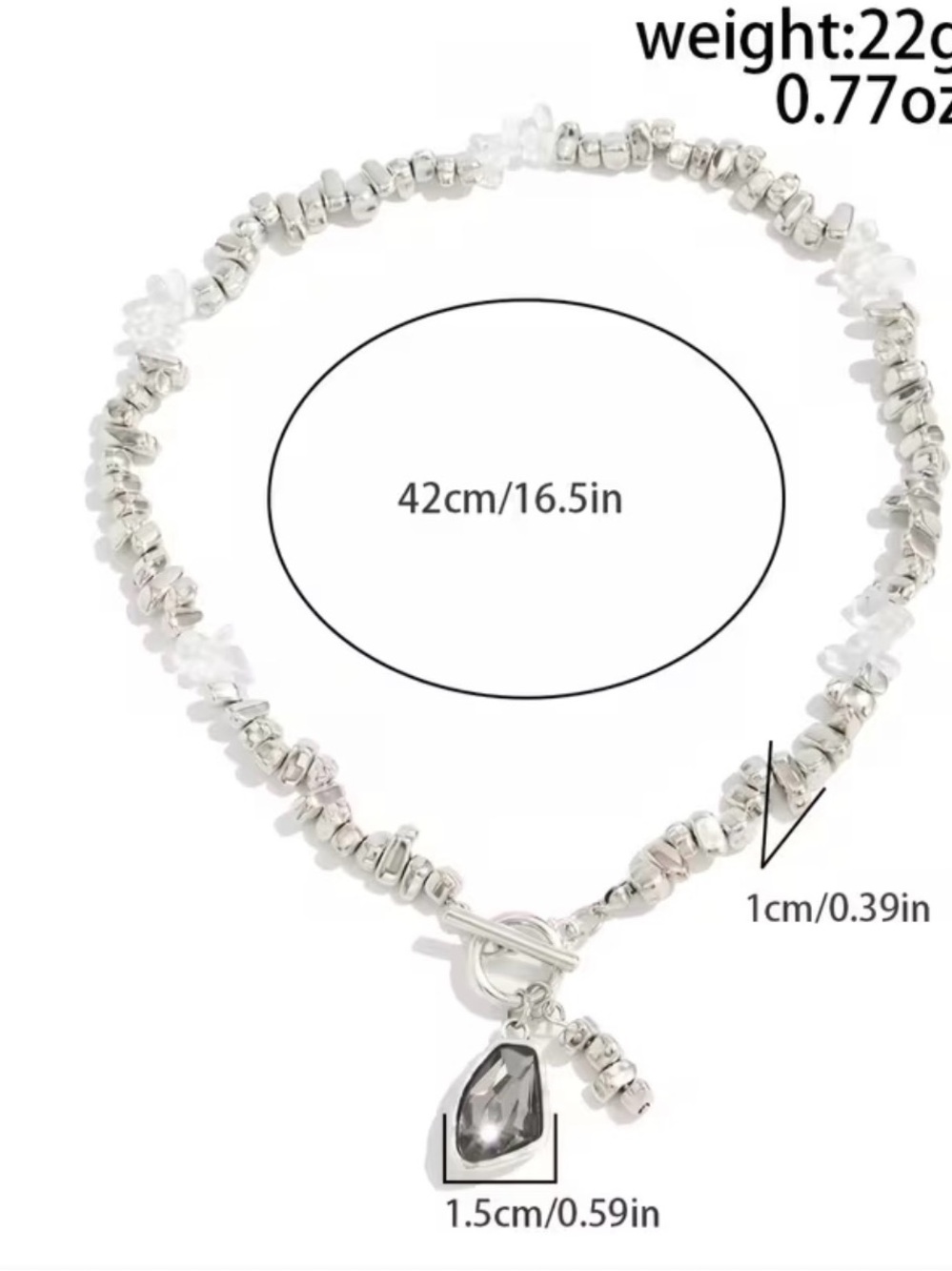Silver Beaded Toggle Necklace with Black Gem Pendant - Picture 6 of 7